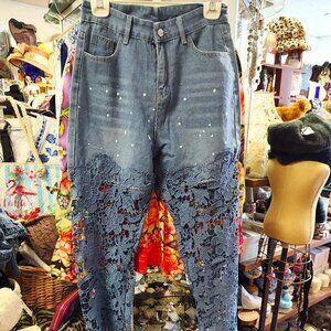 NO BRAND COOL LACE WITH DENIM JEANS GREAT FOR SUMMER ALL COTTON DENIM